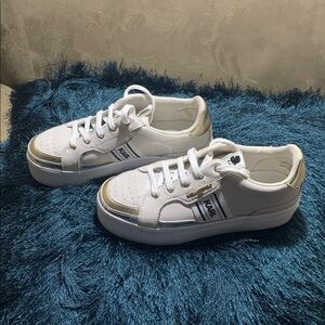 Karl Lagerfeld White, Silver, and Gold Sneakers